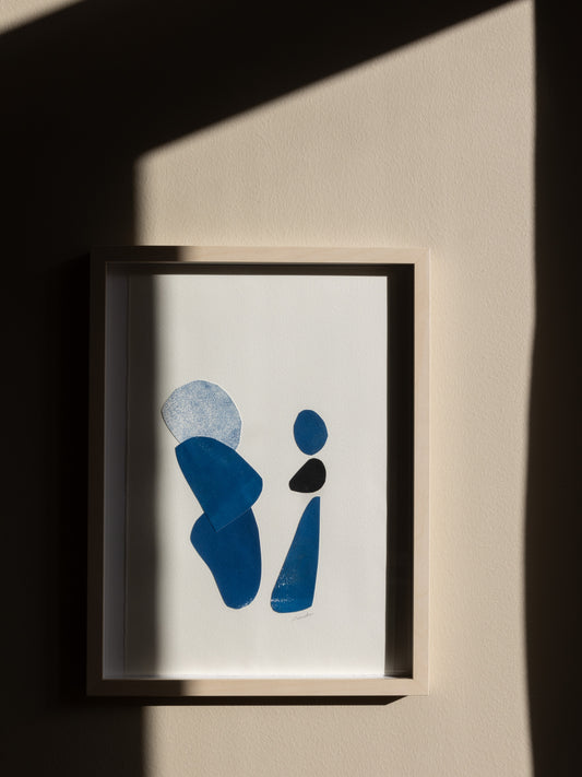Original collage and cyanotype artwork, framed