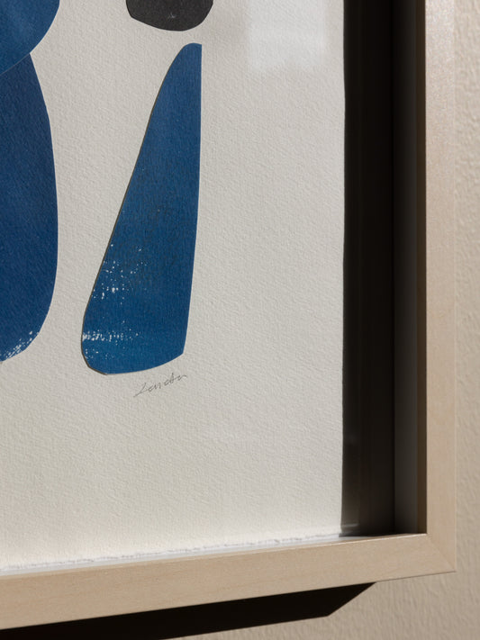 Original collage and cyanotype artwork framed, detail
