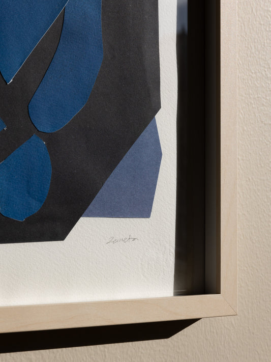 Original collage and cyanotype artwork framed, detail