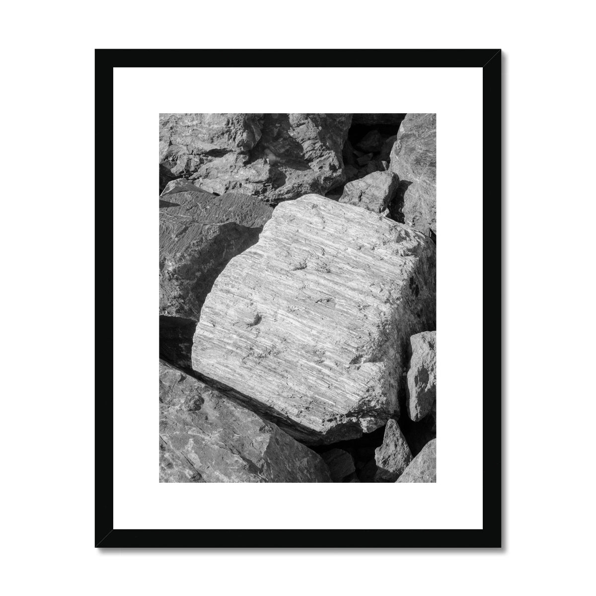 Black and white fine art photography print showcasing a landscape detail, photographed in Norway, black frame option.