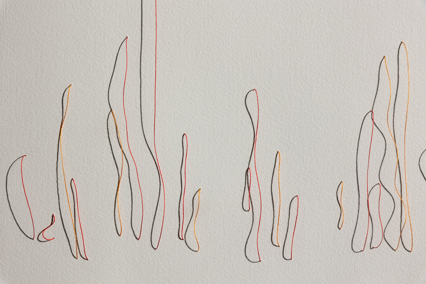 Original framed embroidery on paper, showcasing intricate relief that changes with light, detail.