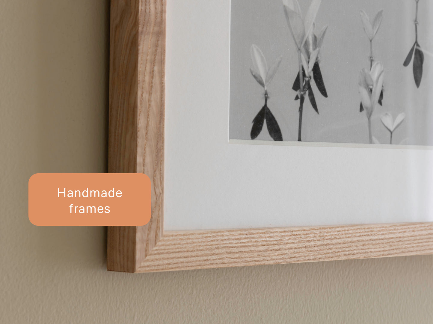 Photography fine art print with a handmade wooden frame, detail.