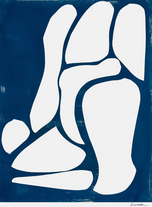 Blue white abstract shapes art print