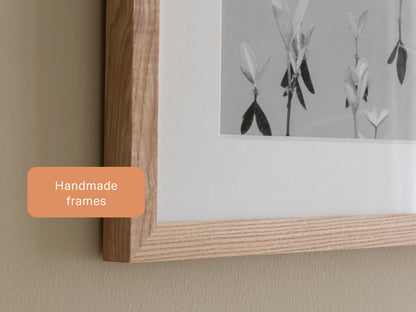 Photography fine art print with a handmade wooden frame, detail.  