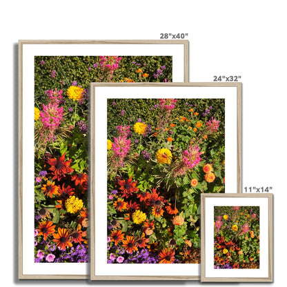 Colorful fine art photography print featuring a vibrant display of flowers, available as wall art in different sizes with framing options.